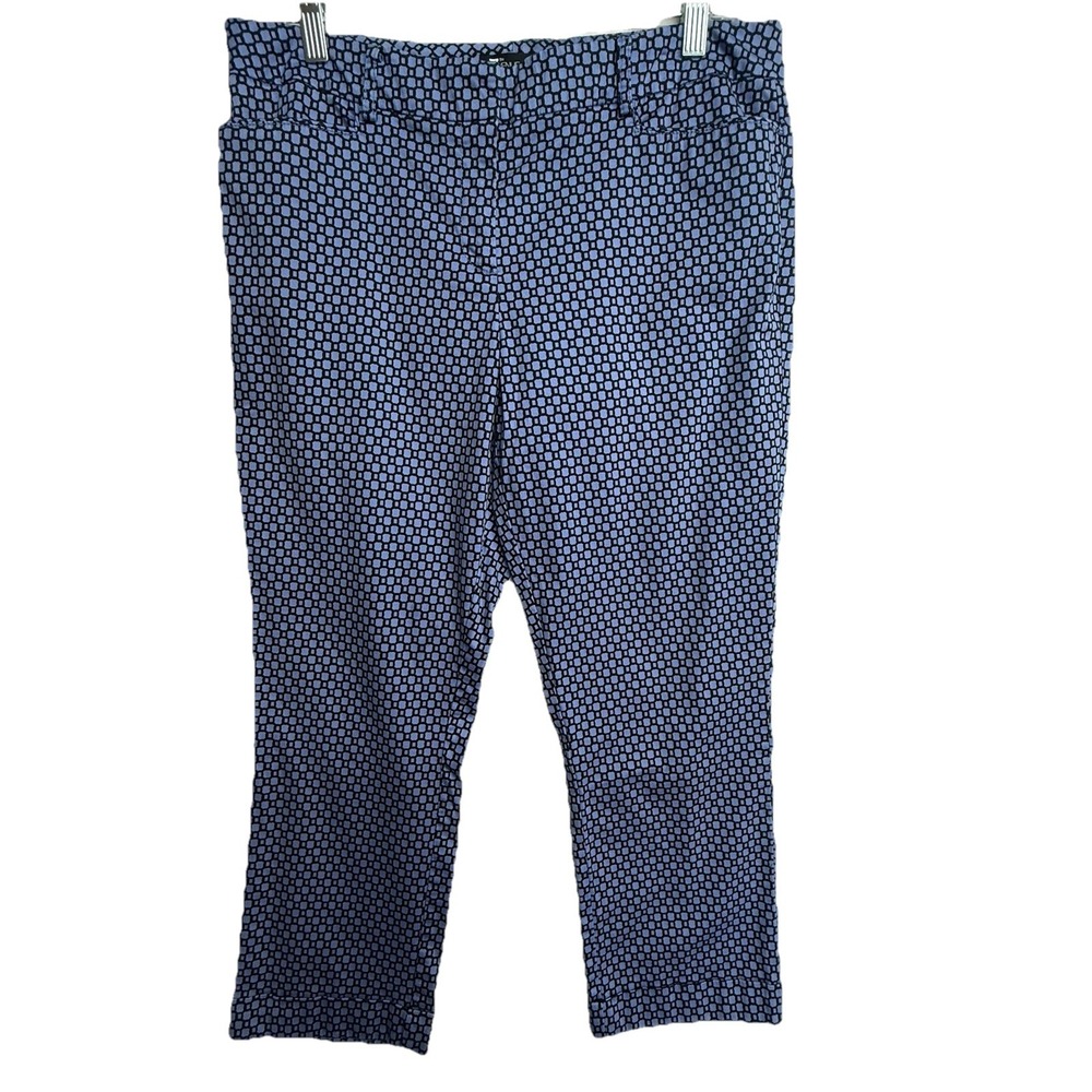 7th Avenue NY & Co Crop Pants Womens‎ 10 Blue Geometric Stretch Ankle